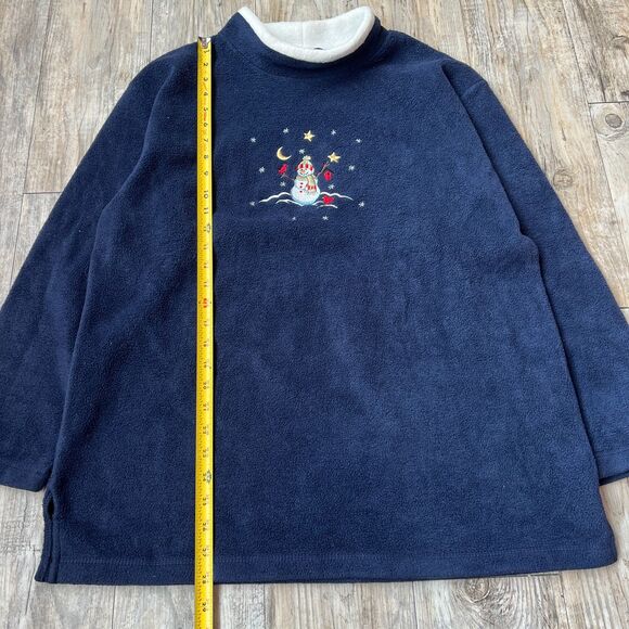 Vintage Christmas Sweater Ugly Fleece Cozy 90s Granny Core Blue Snowman Cute XL - Picture 5 of 5